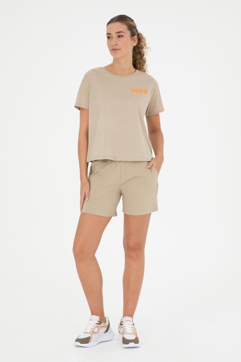 Kadın Açık Haki Bisiklet Yaka Tişört - 50286105033