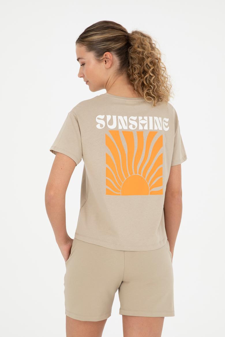 Kadın Açık Haki Bisiklet Yaka Tişört - 50286105033