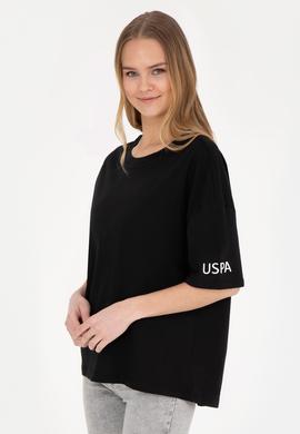 Kadın Siyah Oversize Bisiklet Yaka Tişört - 50286107039