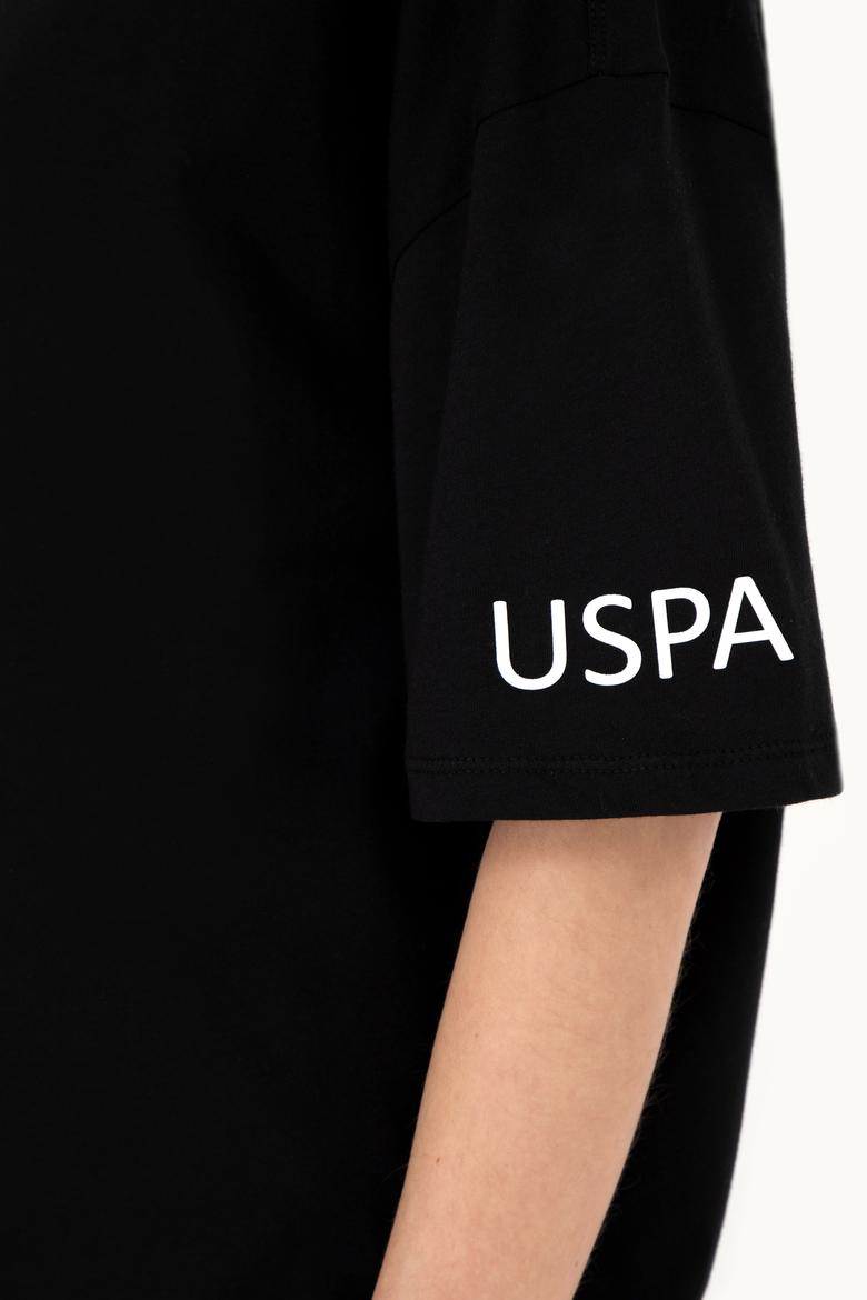 Kadın Siyah Oversize Bisiklet Yaka Tişört - 50286107039