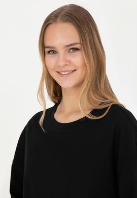 Kadın Siyah Oversize Bisiklet Yaka Tişört - 50286107039