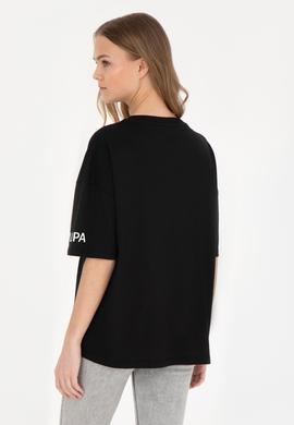 Kadın Siyah Oversize Bisiklet Yaka Tişört - 50286107039