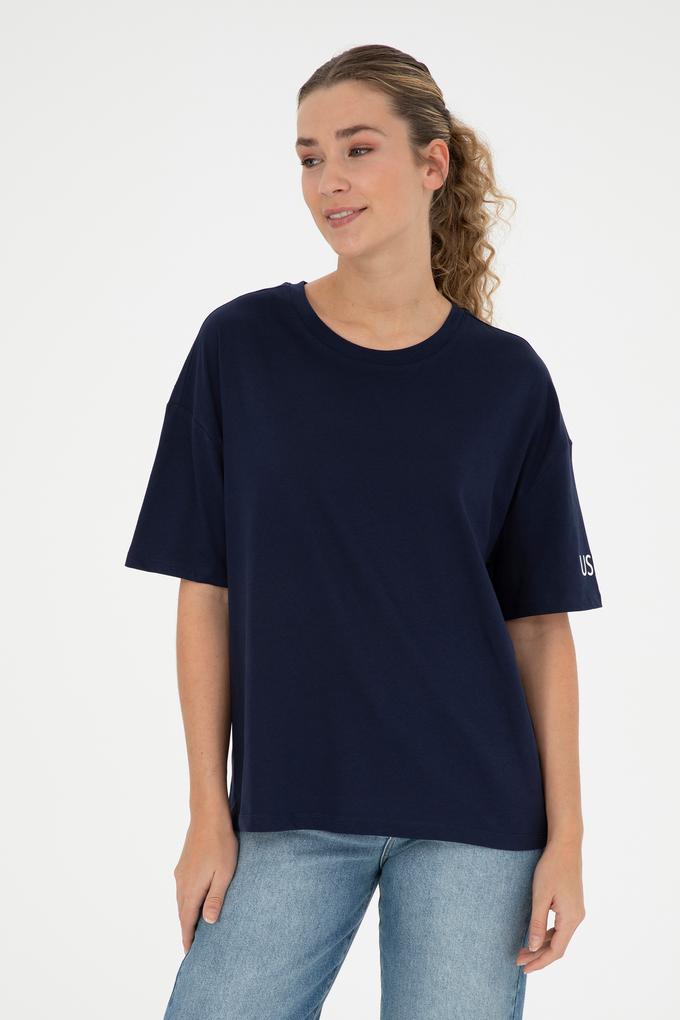 Kadın Lacivert Oversize Bisiklet Yaka Tişört