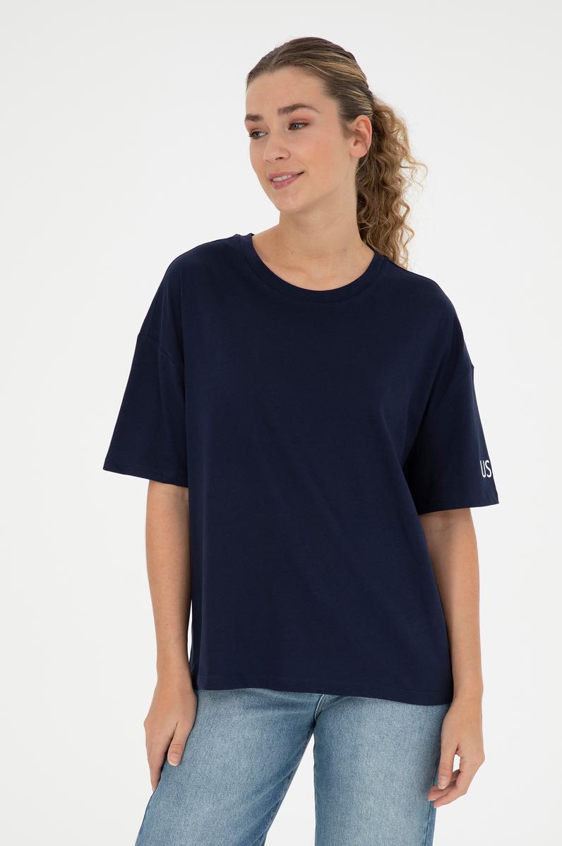 Kadın Lacivert Oversize Bisiklet Yaka Tişört