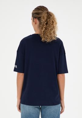 Kadın Lacivert Oversize Bisiklet Yaka Tişört - 50286107042