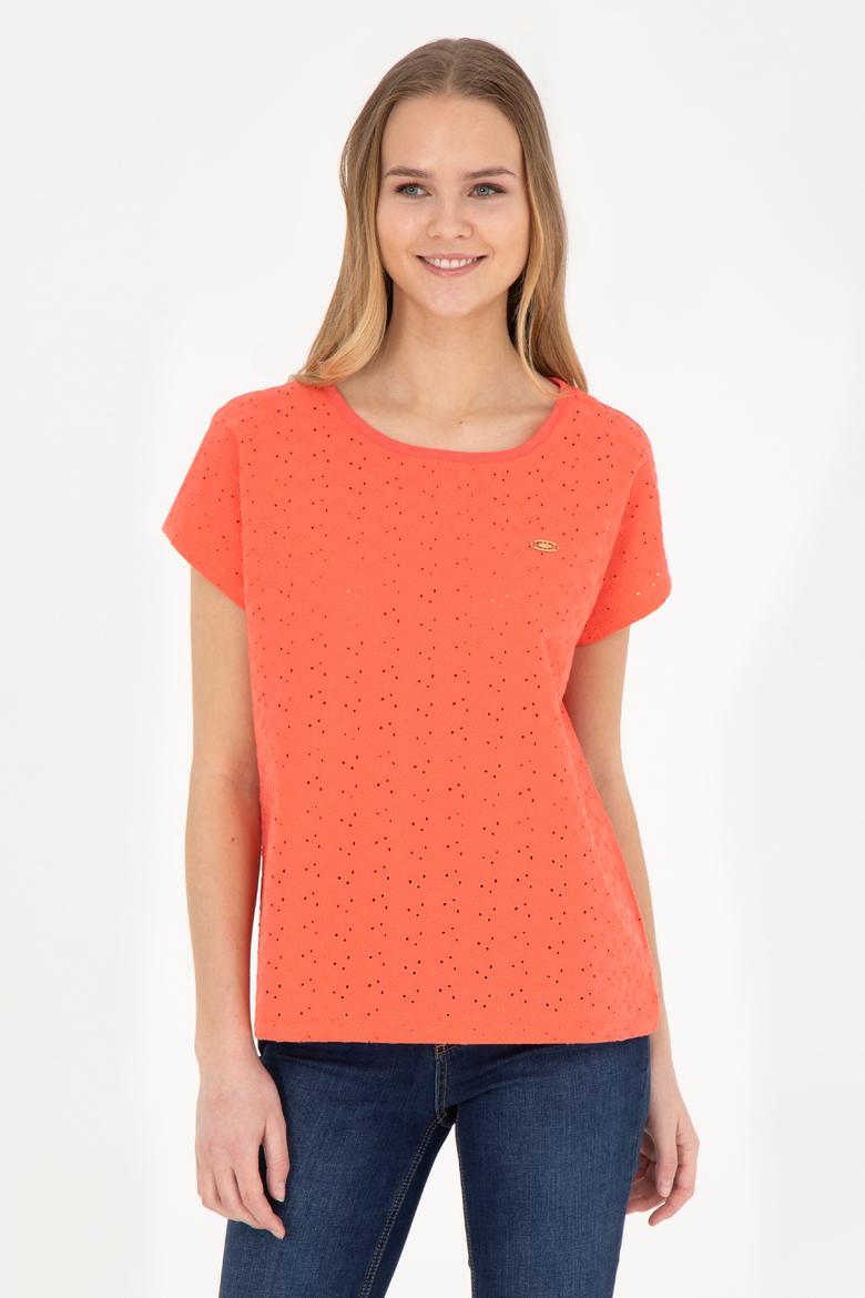 Kadın Nar Çiçeği Bisiklet Yaka Tişört - 50281803011