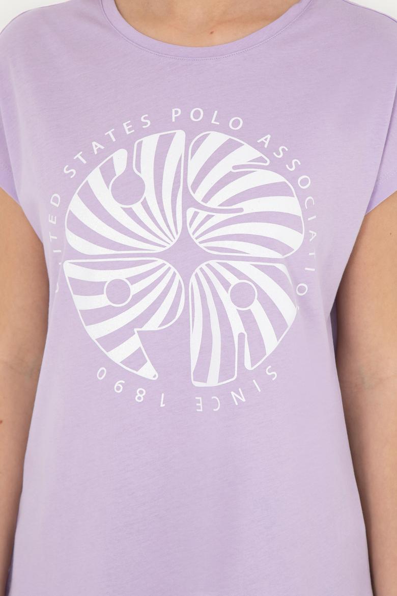 Kadın Lila Bisiklet Yaka Tişört - 50282896006