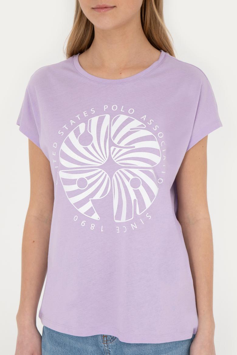 Kadın Lila Bisiklet Yaka Tişört - 50282896006