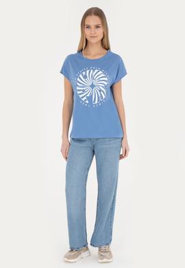 Kadın Koyu Mavi Bisiklet Yaka Tişört - 50282896014