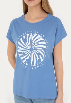 Kadın Koyu Mavi Bisiklet Yaka Tişört - 50282896014