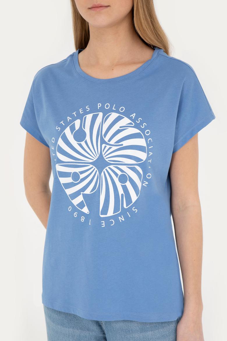 Kadın Koyu Mavi Bisiklet Yaka Tişört - 50282896014