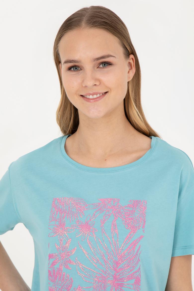 Kadın Mint Bisiklet Yaka Tişört - 50282901016