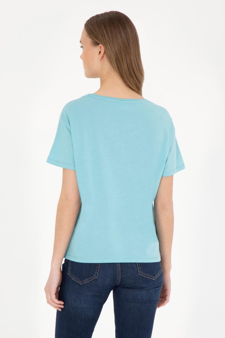 Kadın Mint Bisiklet Yaka Tişört - 50282901016