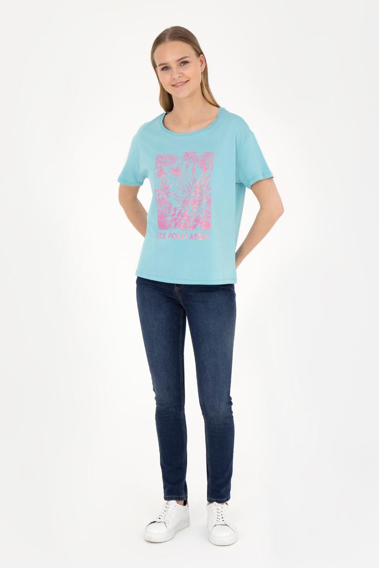 Kadın Mint Bisiklet Yaka Tişört - 50282901016