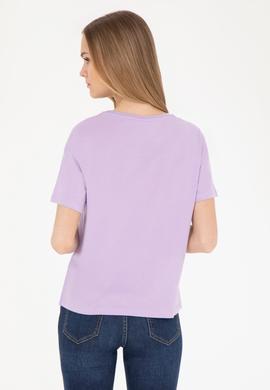 Kadın Lila Bisiklet Yaka Tişört - 50282904012