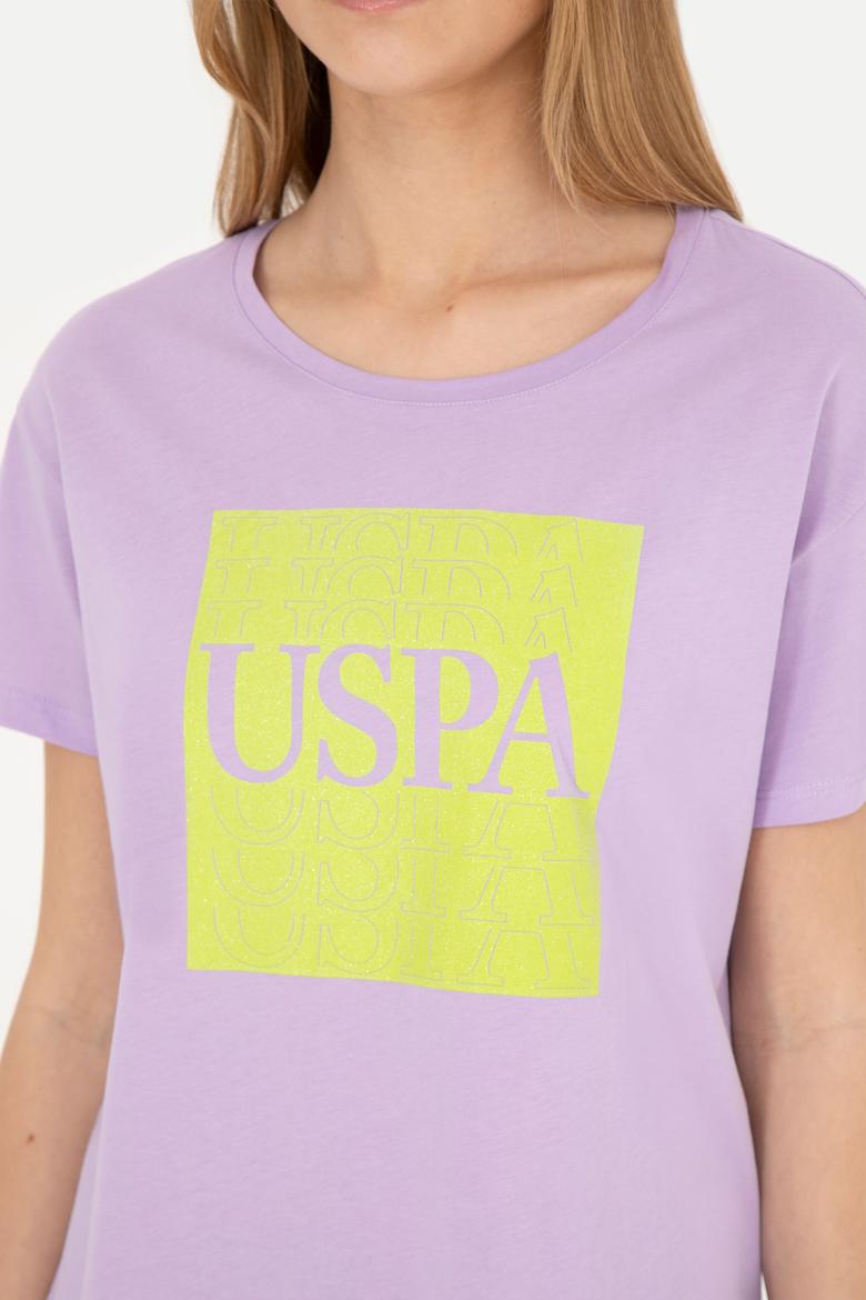 Kadın Lila Bisiklet Yaka Tişört - 50282904012