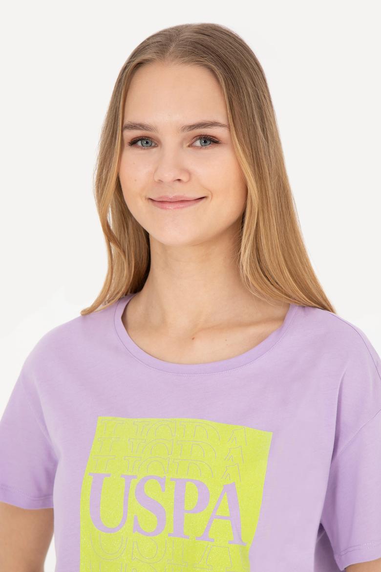 Kadın Lila Bisiklet Yaka Tişört - 50282904012