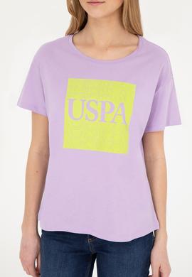 Kadın Lila Bisiklet Yaka Tişört - 50282904012