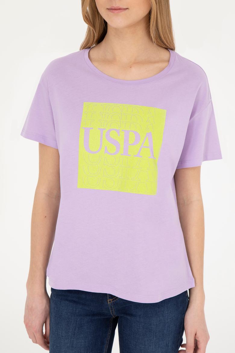 Kadın Lila Bisiklet Yaka Tişört - 50282904012