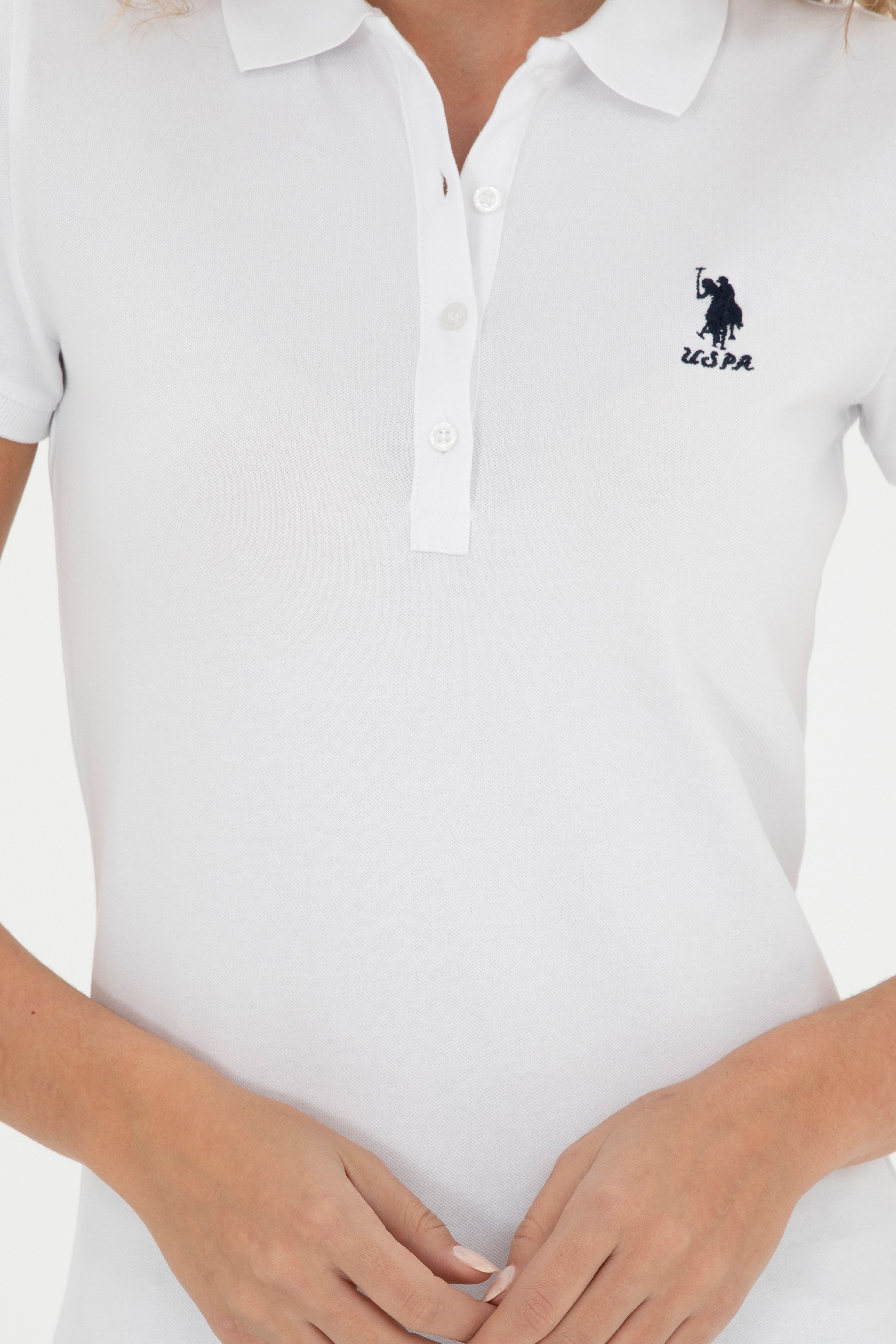 Kadın Beyaz Basic Polo Yaka Tişört