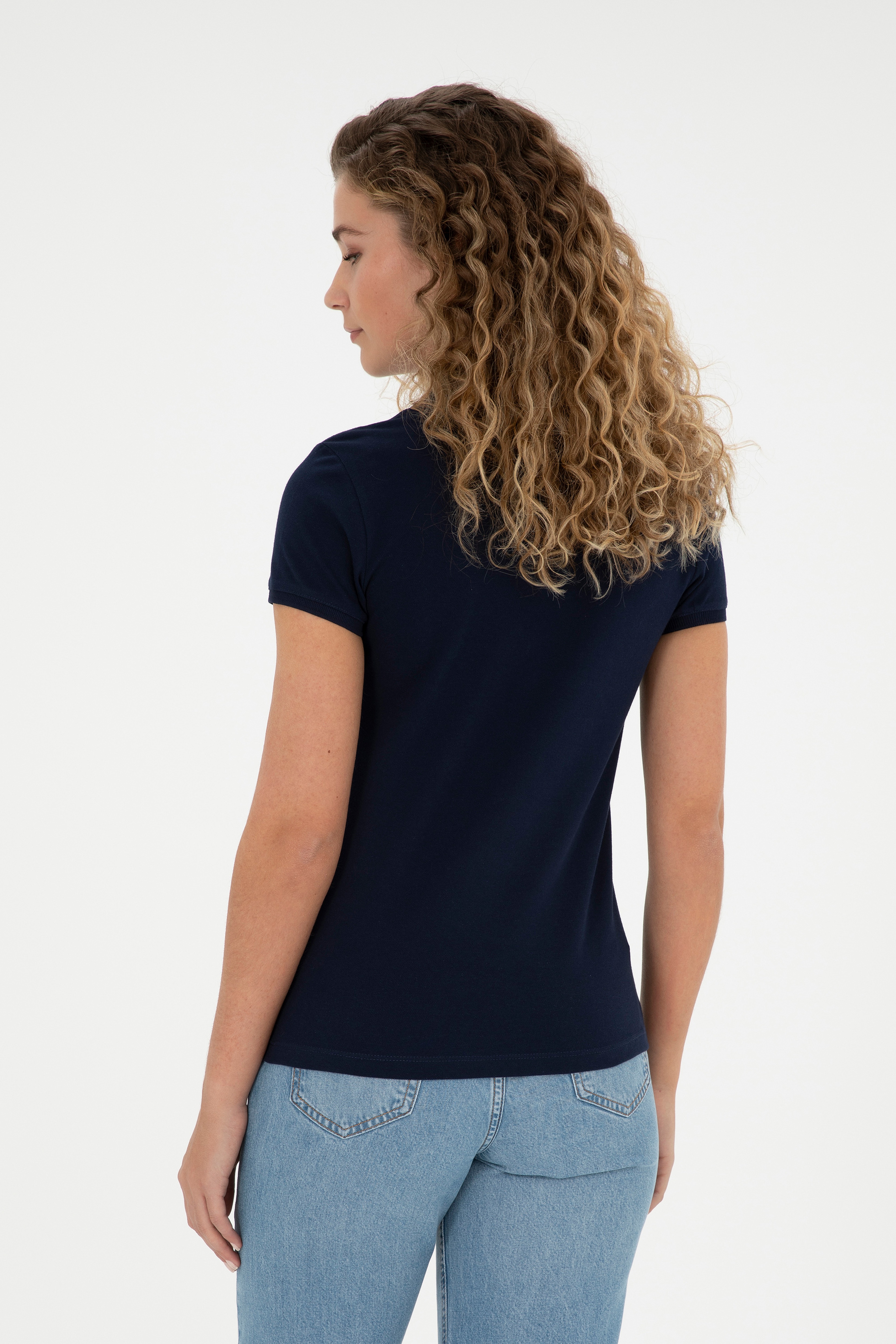 Kadın Lacivert Basic Polo Yaka Tişört - Image 5