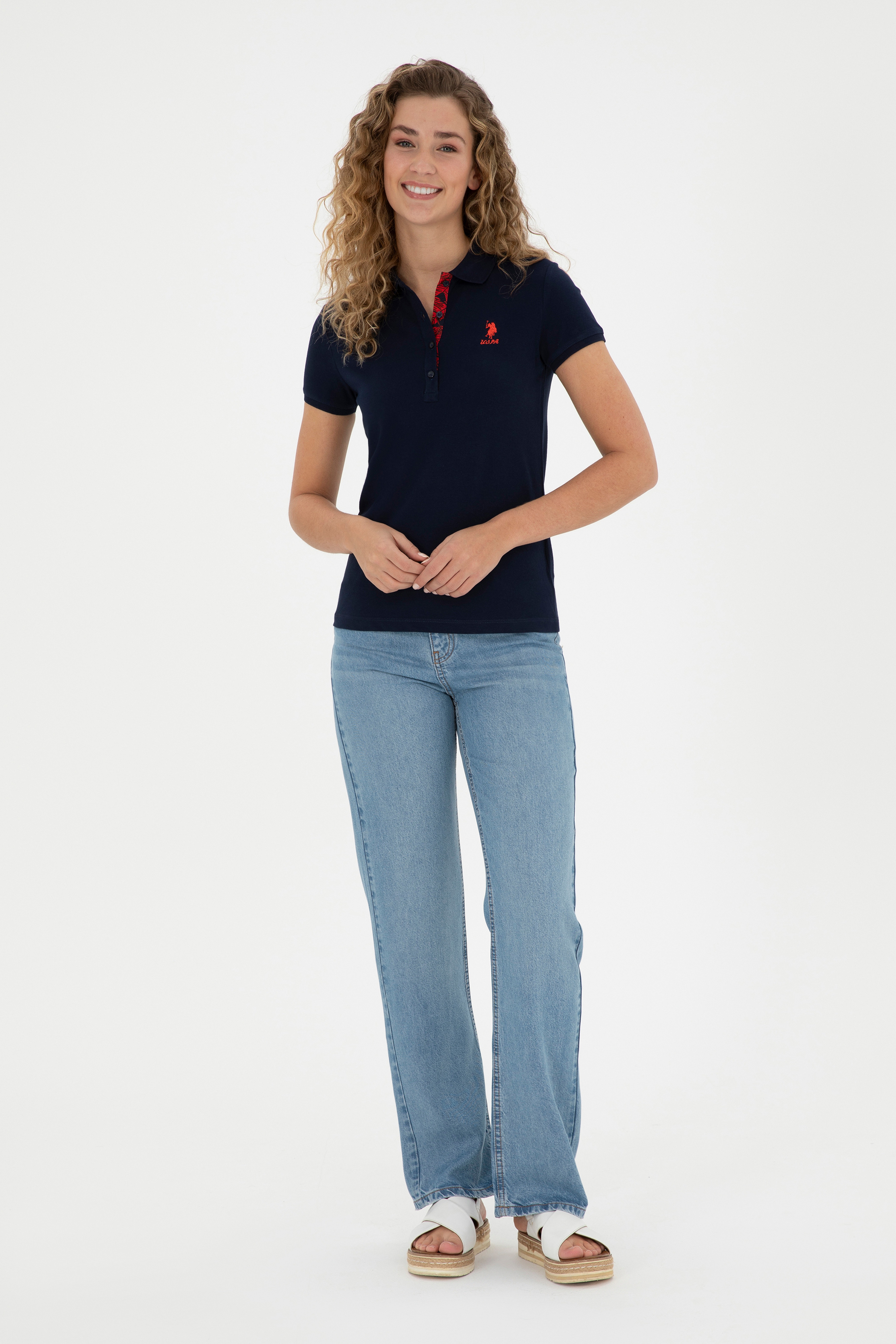 Kadın Lacivert Basic Polo Yaka Tişört - Image 4
