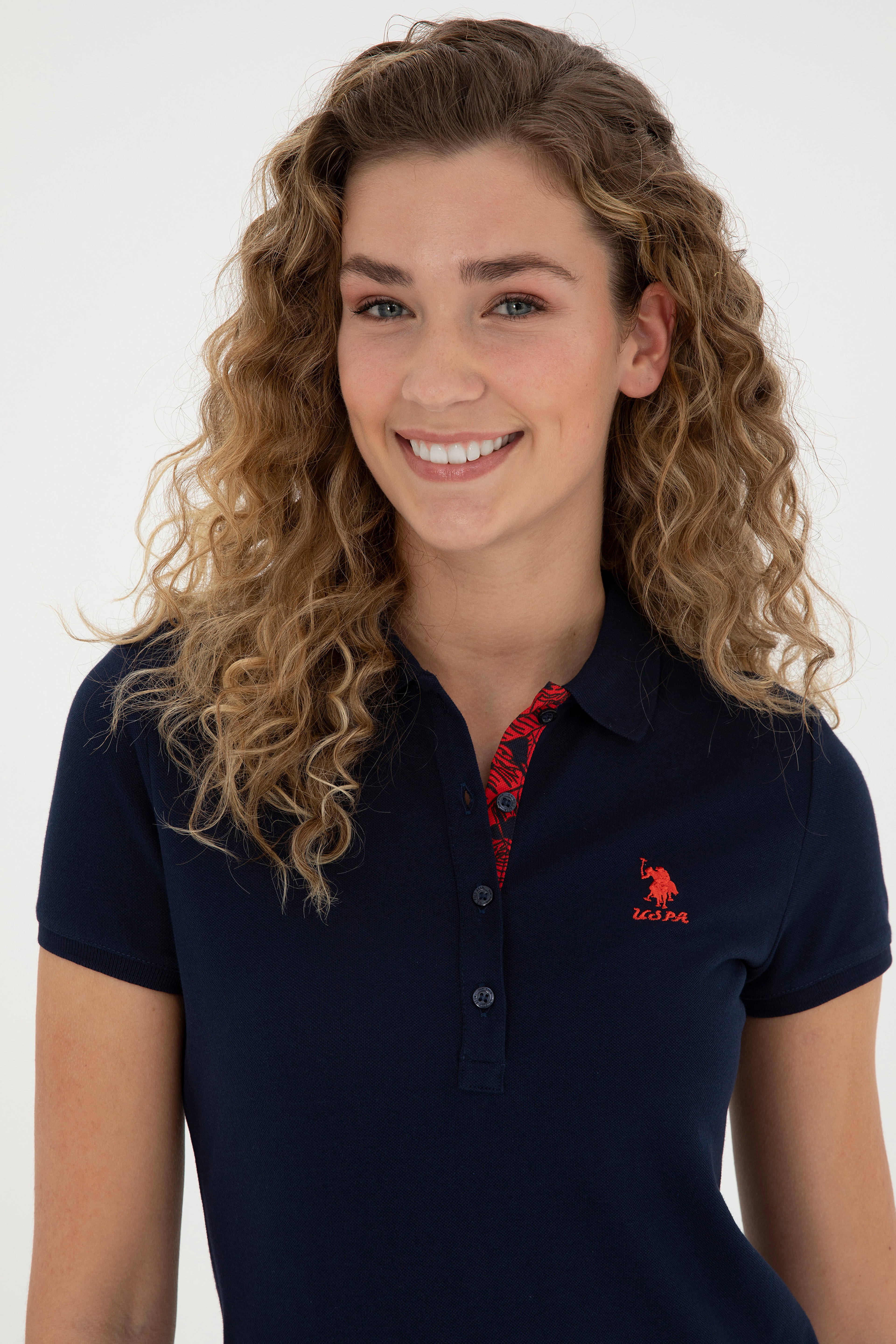 Kadın Lacivert Basic Polo Yaka Tişört - Image 2