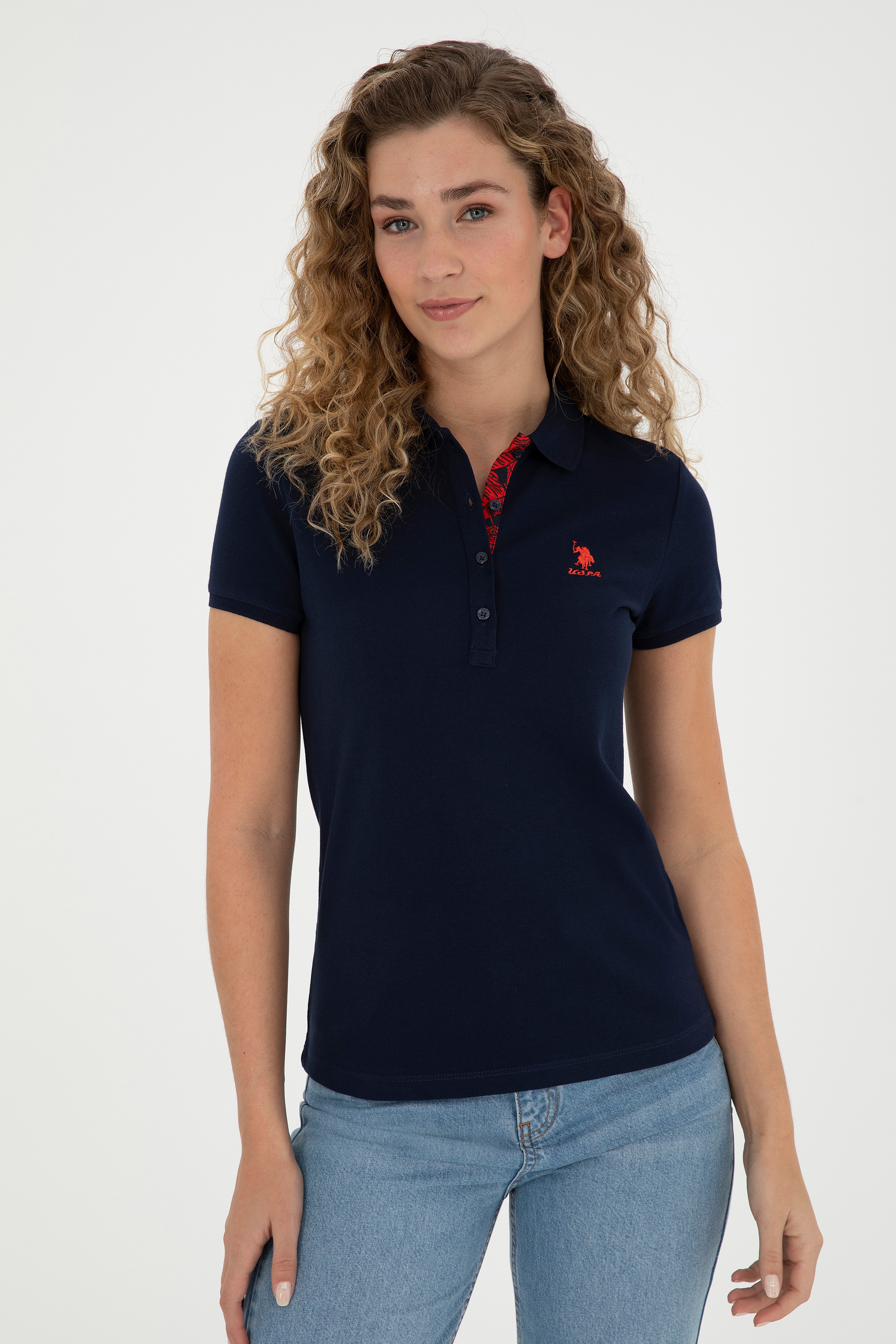 Kadın Lacivert Basic Polo Yaka Tişört - Image 3