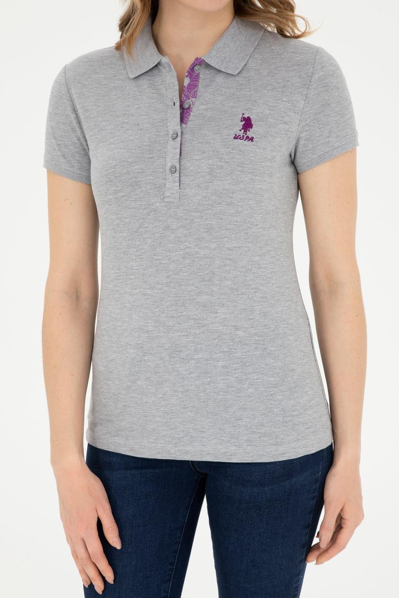 Kadın Gri Melanj Basic Polo Yaka Tişört - 50280060149