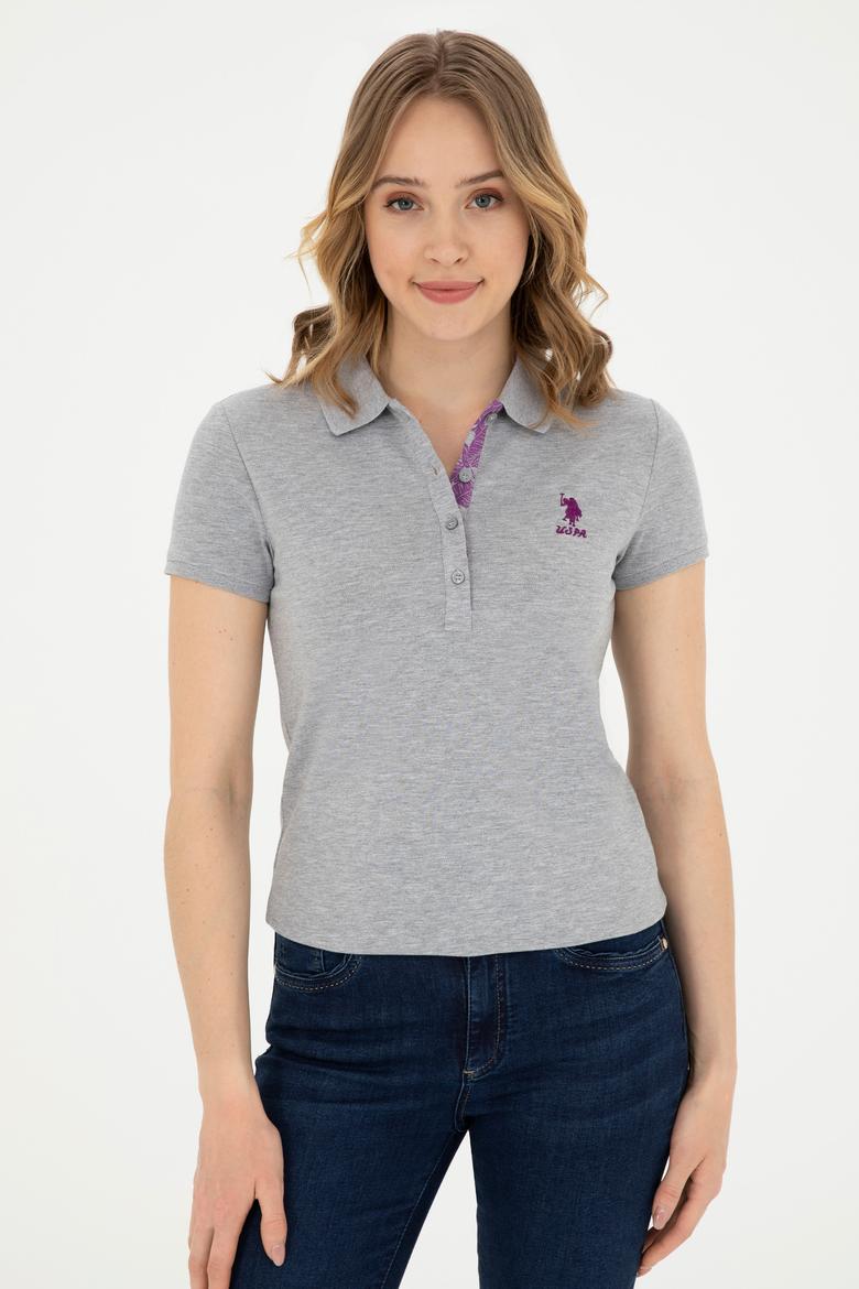 Kadın Gri Melanj Basic Polo Yaka Tişört - 50280060149