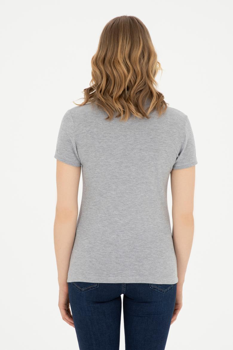 Kadın Gri Melanj Basic Polo Yaka Tişört - 50280060149