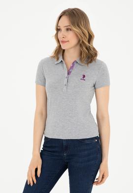 Kadın Gri Melanj Basic Polo Yaka Tişört - 50280060149