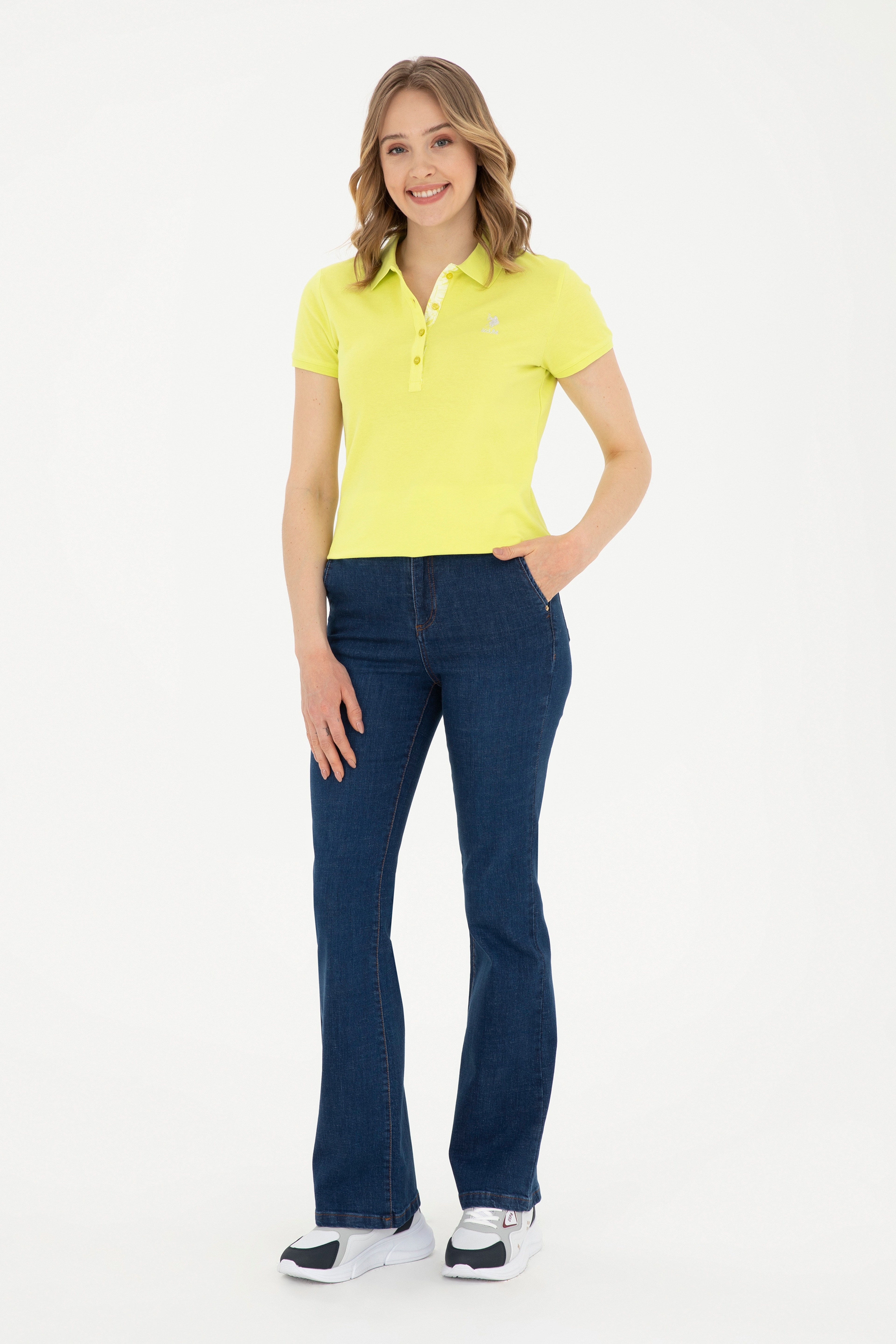 Kadın Fıstık Yeşili Basic Polo Yaka Tişört - Image 4