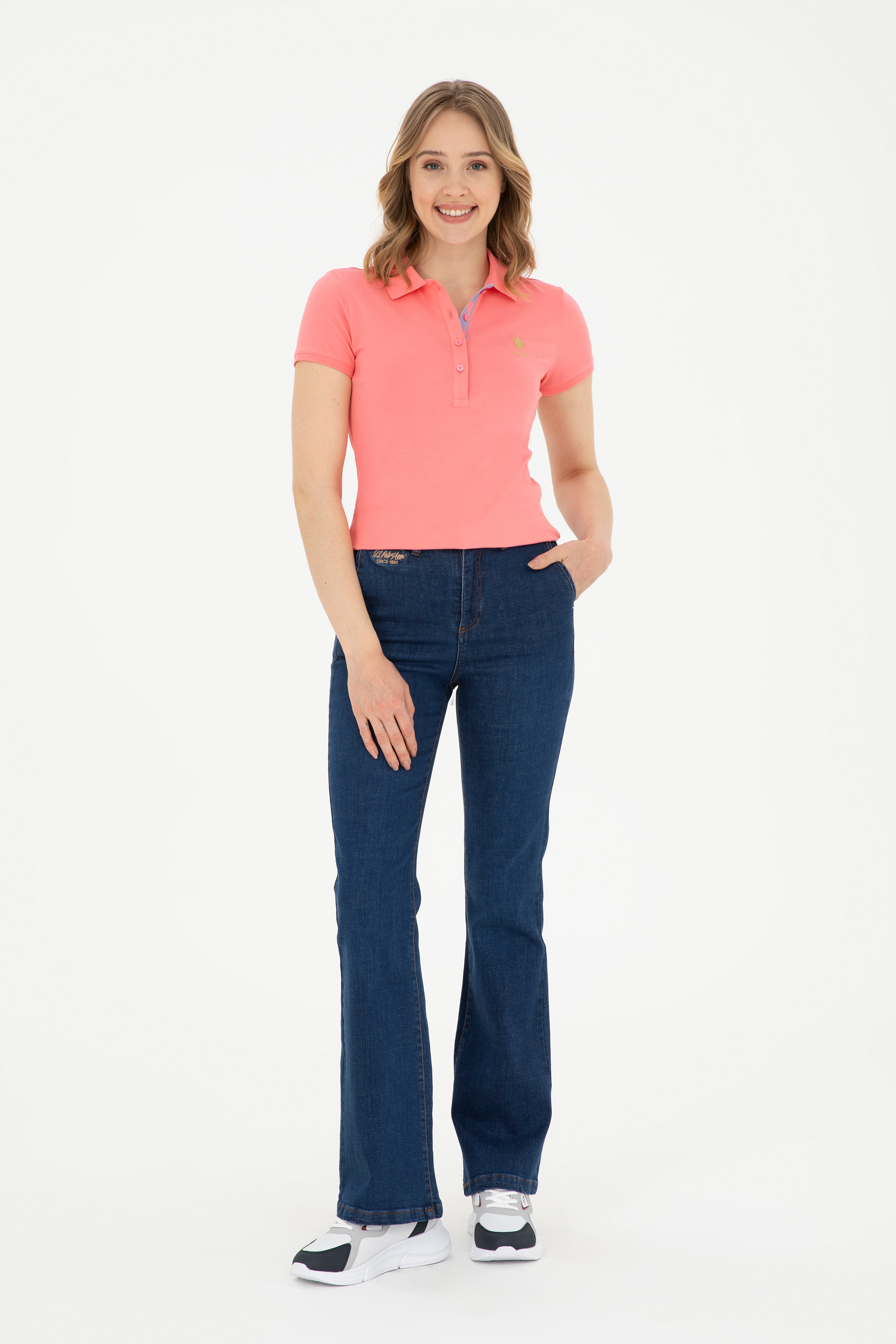 Kadın Neon Pembe Basic Polo Yaka Tişört - Image 4