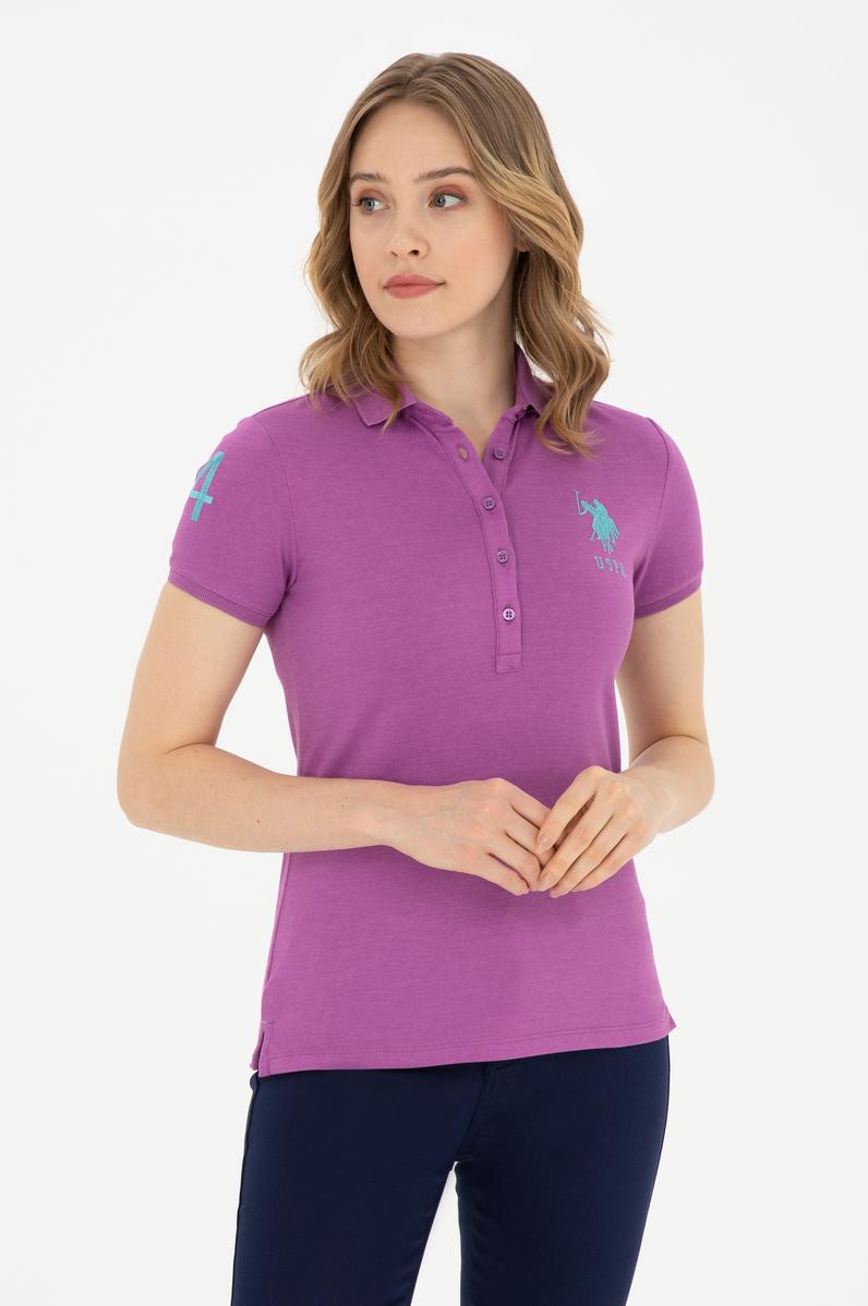 Kadın Mor Basic Polo Yaka Tişört