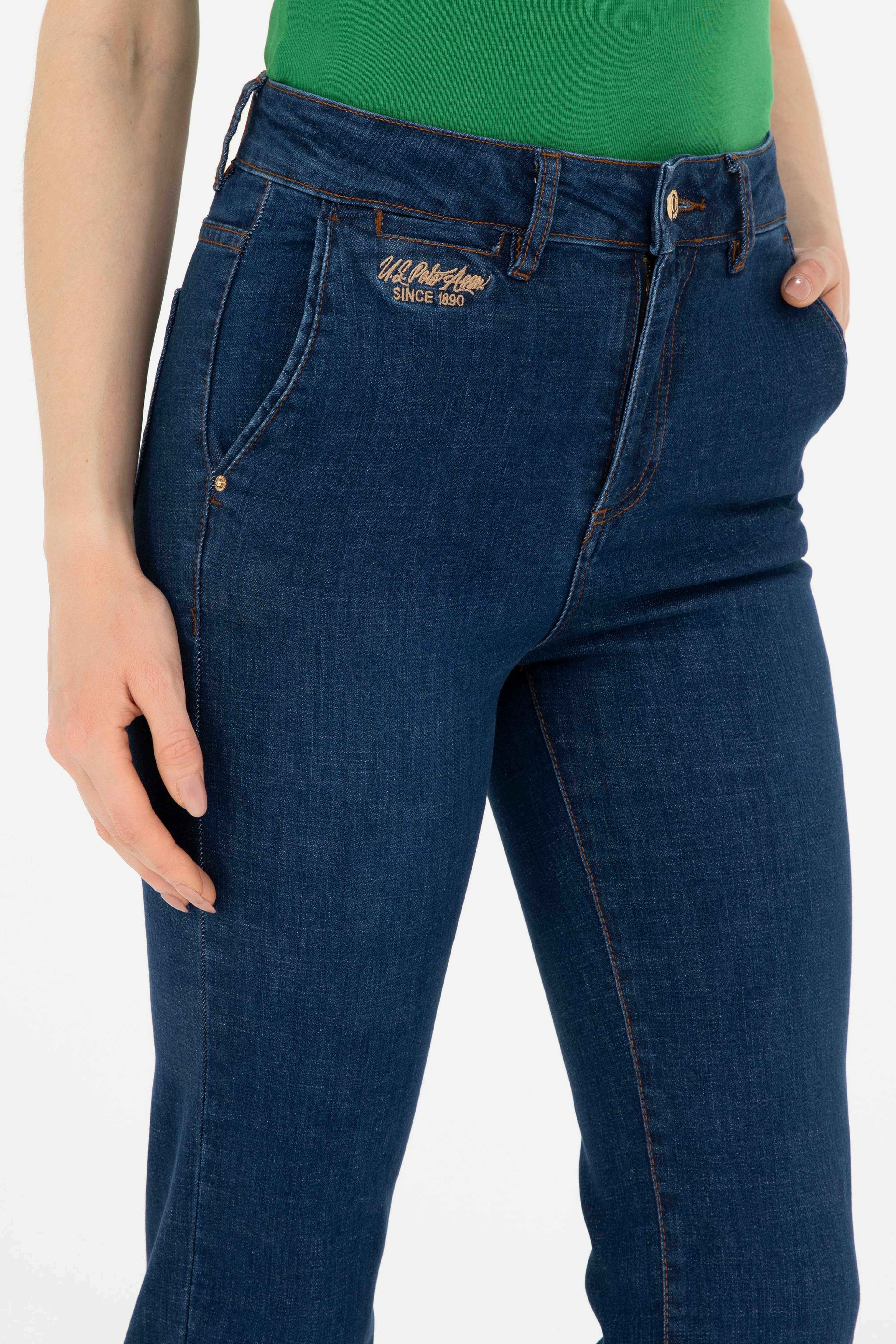 Kadın Mavi Slim Flare Fit Jean Pantolon - Image 5