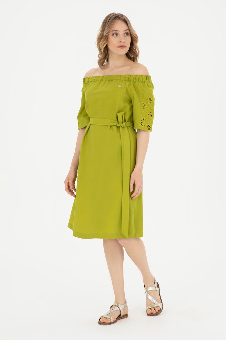 Kadın Fıstık Yeşili Dokuma Elbise - 50280552022