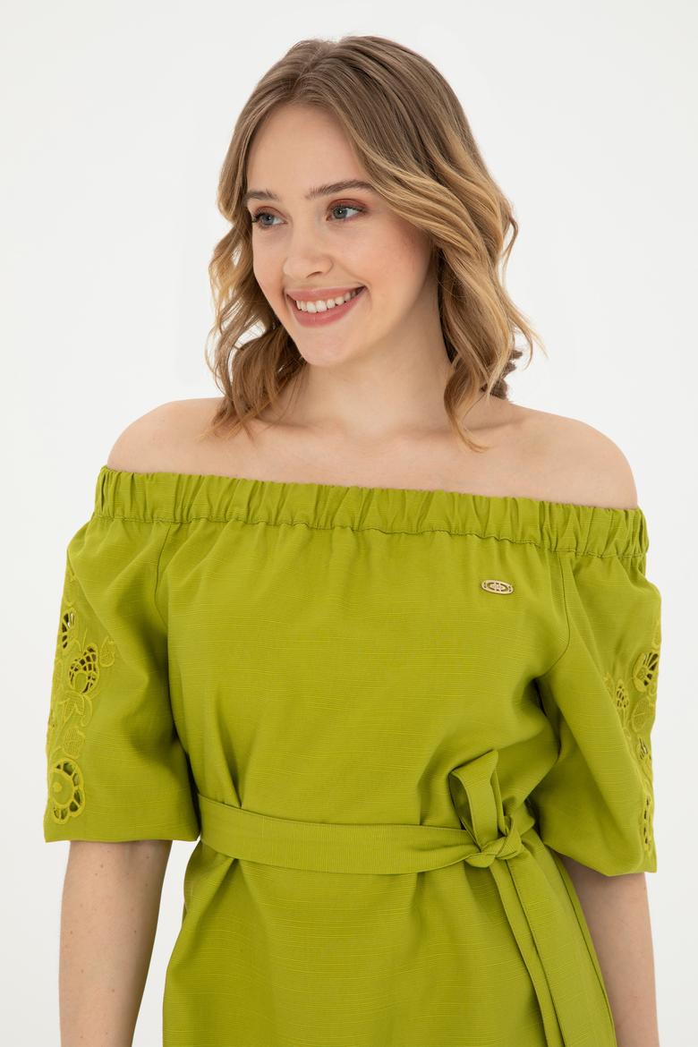 Kadın Fıstık Yeşili Dokuma Elbise - 50280552022