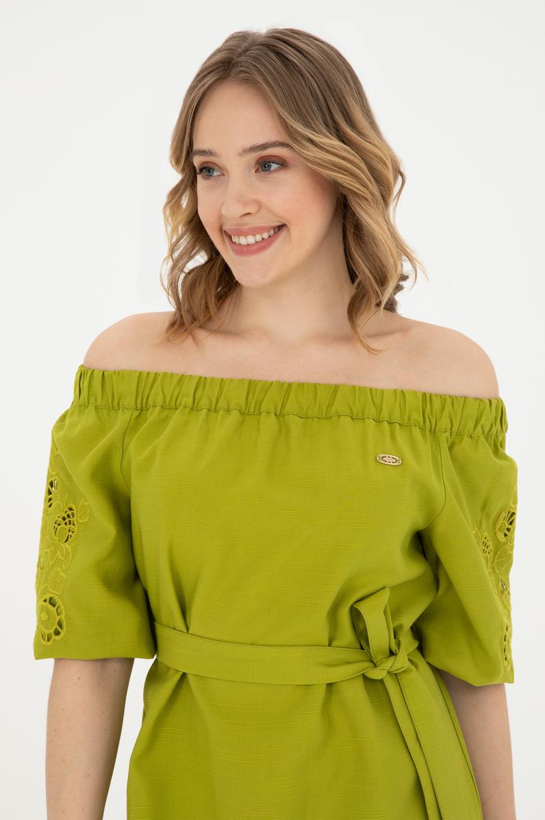 Kadın Fıstık Yeşili Dokuma Elbise