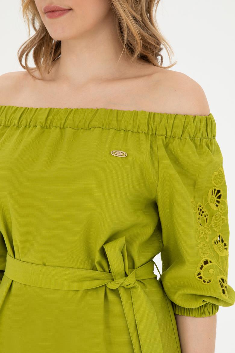 Kadın Fıstık Yeşili Dokuma Elbise - 50280552022