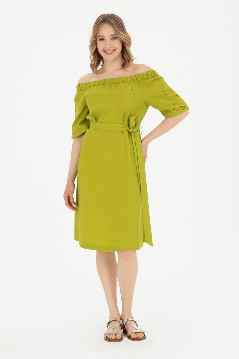 Kadın Fıstık Yeşili Dokuma Elbise