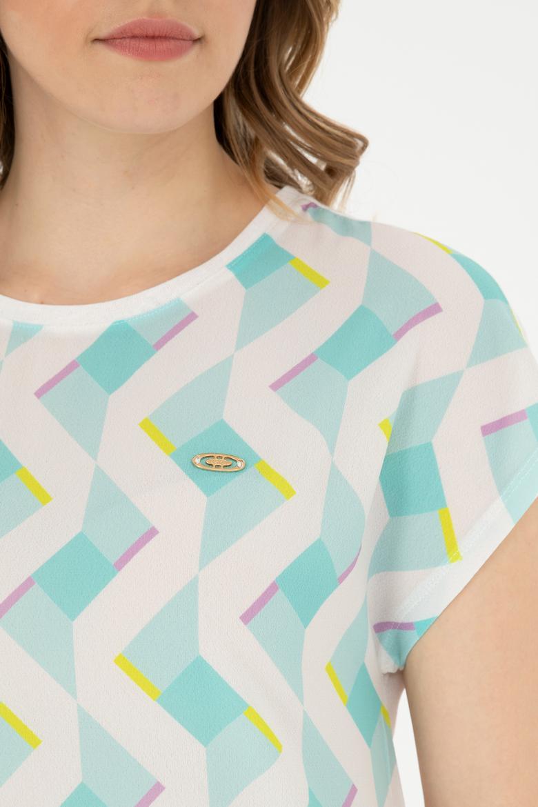 Kadın Mint Bisiklet Yaka Tişört - 50281796003