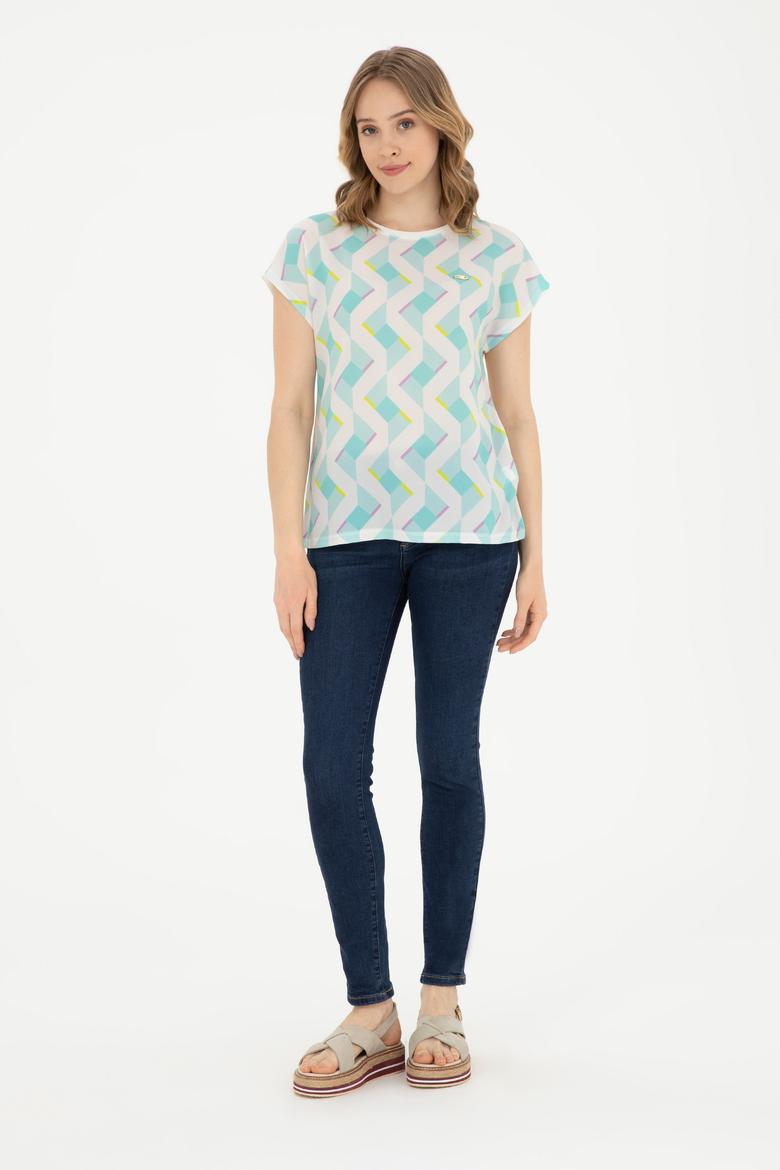 Kadın Mint Bisiklet Yaka Tişört - 50281796003