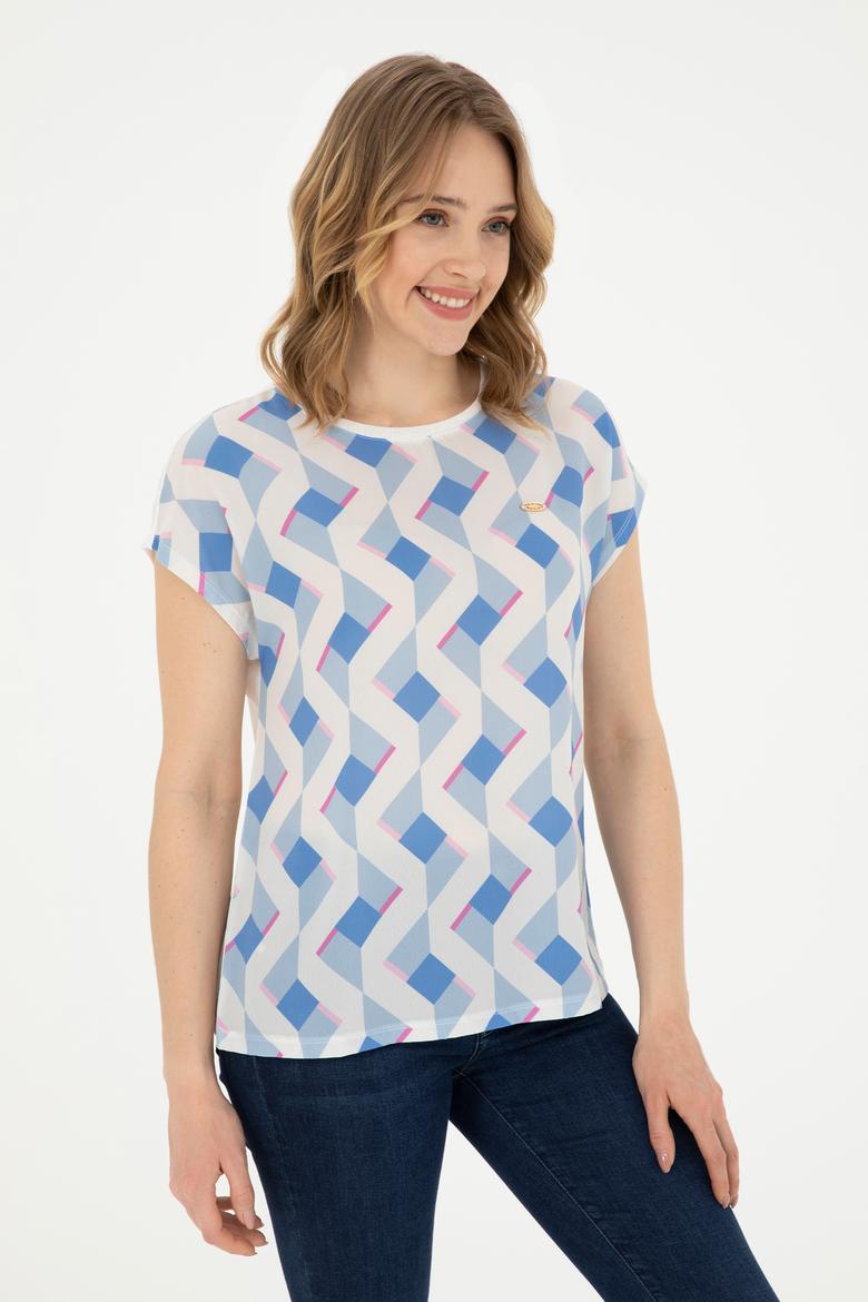 Kadın Koyu Mavi Bisiklet Yaka Tişört - 50281796011