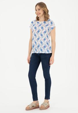 Kadın Koyu Mavi Bisiklet Yaka Tişört - 50281796011