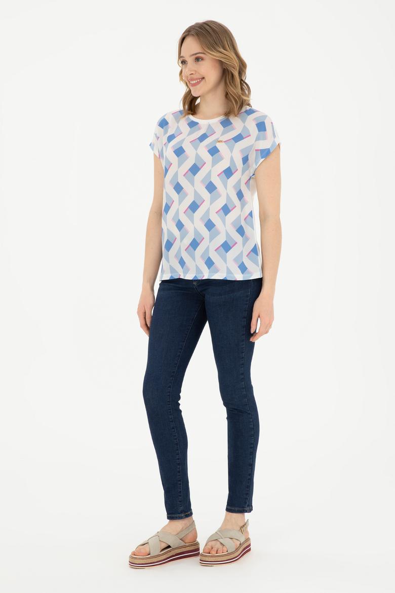 Kadın Koyu Mavi Bisiklet Yaka Tişört - 50281796011