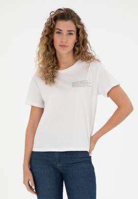 Kadın Ekru Bisiklet Yaka Tişört - 50282900004