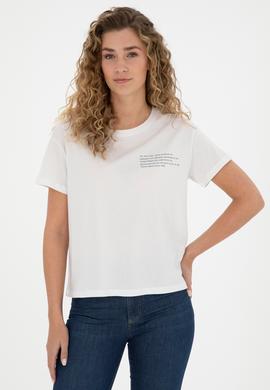 Kadın Ekru Bisiklet Yaka Tişört - 50282900004