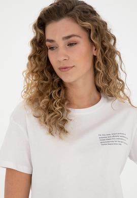 Kadın Ekru Bisiklet Yaka Tişört - 50282900004