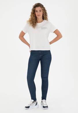 Kadın Ekru Bisiklet Yaka Tişört - 50282900004